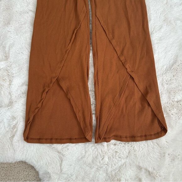 Free People FP Beach orange yellow flare yoga pants with ribbing and slit - Picture 4 of 8